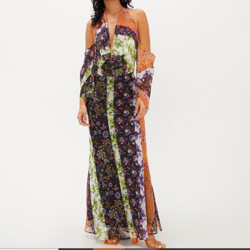 Nasty Gal - Stripe Scarf Print Cowl Halterneck Maxi Dress